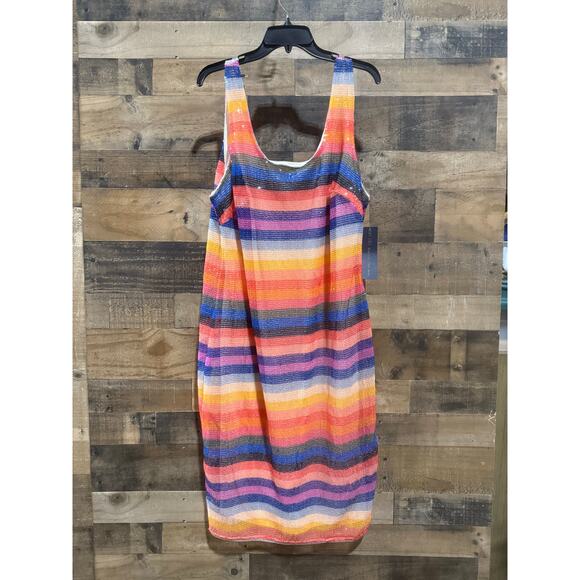 RACHEL Rachel Roy Plus Size Rainbow-Stripe Sequin Dress – Size 16W - Picture 1 of 10